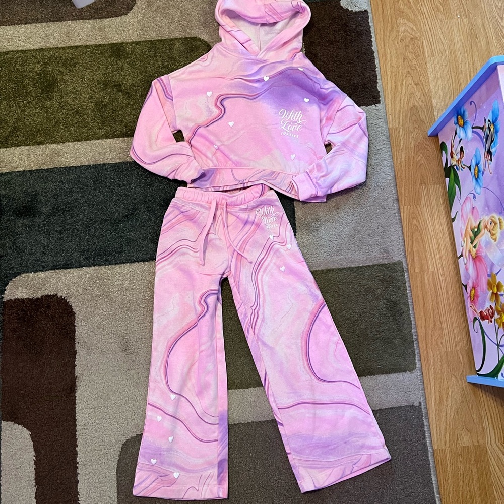 Justice Pink and Purple Tie-Dye Hoodie and Matching Sweats